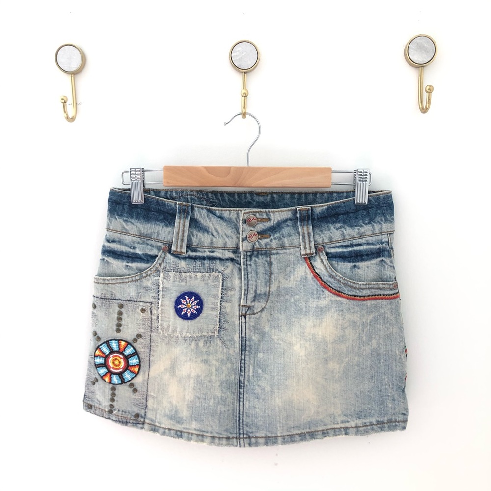 WESTERN DENIM BANK jean skirt native bead mini 28